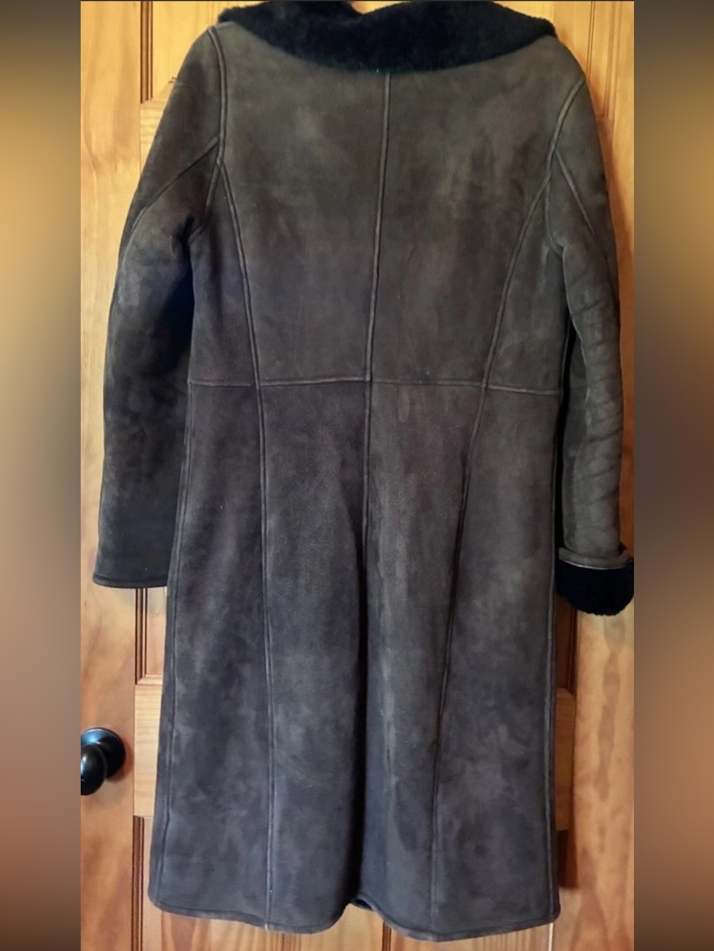 J CREW Vintage Brown Spanish Shearling Women’s Midi Coat Medium EUC - Picture 2 of 6